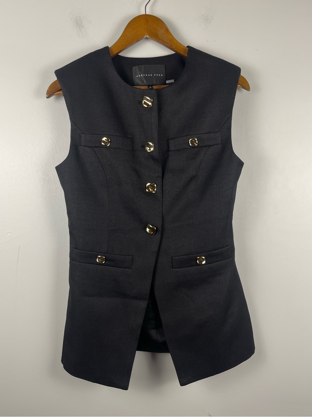 Anthropologie Endless Rose Strong-Shoulder Vest black gold size small - Picture 4 of 8